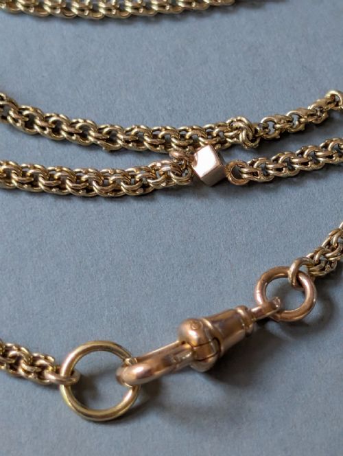 HEAVY ANTIQUE 9CT GOLD GUARD CHAIN WITH CUBE LINKS 26G - ADDITIONAL PHOTO 7
