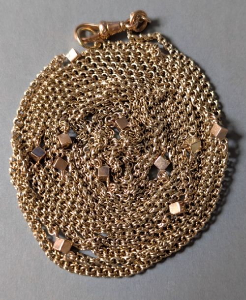 HEAVY ANTIQUE 9CT GOLD GUARD CHAIN WITH CUBE LINKS 26G - ADDITIONAL PHOTO 8