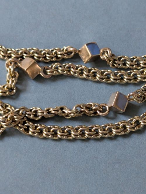 HEAVY ANTIQUE 9CT GOLD GUARD CHAIN WITH CUBE LINKS 26G - ADDITIONAL PHOTO 9