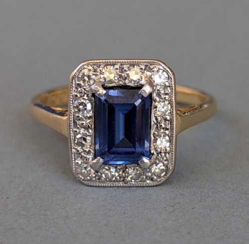 ART DECO 18CT GOLD SAPPHIRE AND DIAMOND ENGAGEMENT RING - ADDITIONAL PHOTO 1