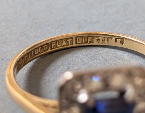 ART DECO 18CT GOLD SAPPHIRE AND DIAMOND ENGAGEMENT RING - ADDITIONAL PHOTO 7