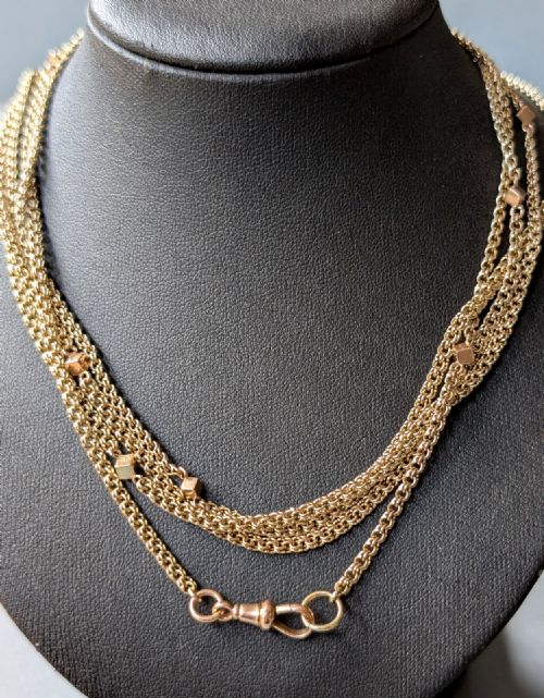 heavy antique 9ct gold guard chain with cube links 26g - CATEGORY: ANTIQUE JEWELLERY - DATED EDWARDIAN