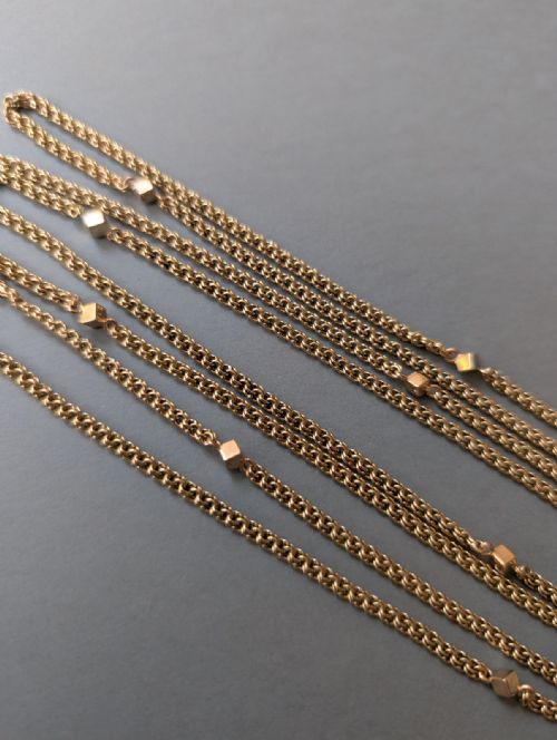 HEAVY ANTIQUE 9CT GOLD GUARD CHAIN WITH CUBE LINKS 26G - ADDITIONAL PHOTO 10
