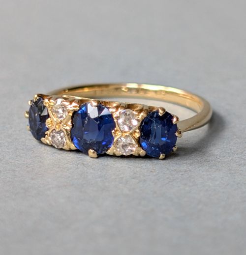 ANTIQUE 18CT GOLD SAPPHIRE DIAMOND RING - ADDITIONAL PHOTO 1