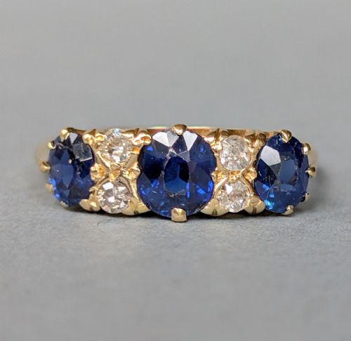 ANTIQUE 18CT GOLD SAPPHIRE DIAMOND RING - ADDITIONAL PHOTO 3