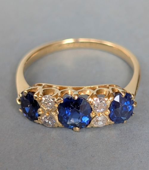 ANTIQUE 18CT GOLD SAPPHIRE DIAMOND RING - ADDITIONAL PHOTO 4