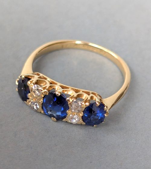 ANTIQUE 18CT GOLD SAPPHIRE DIAMOND RING - ADDITIONAL PHOTO 5