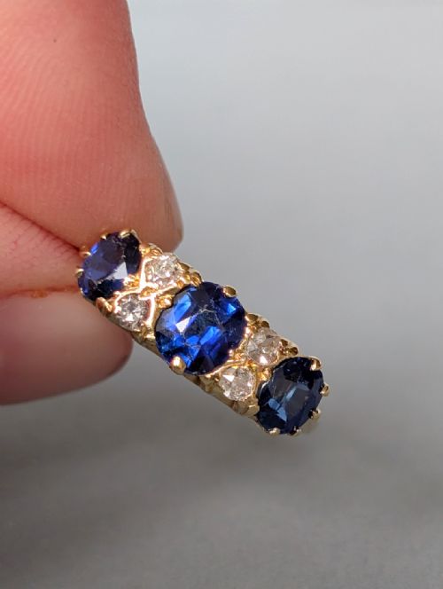 ANTIQUE 18CT GOLD SAPPHIRE DIAMOND RING - ADDITIONAL PHOTO 6