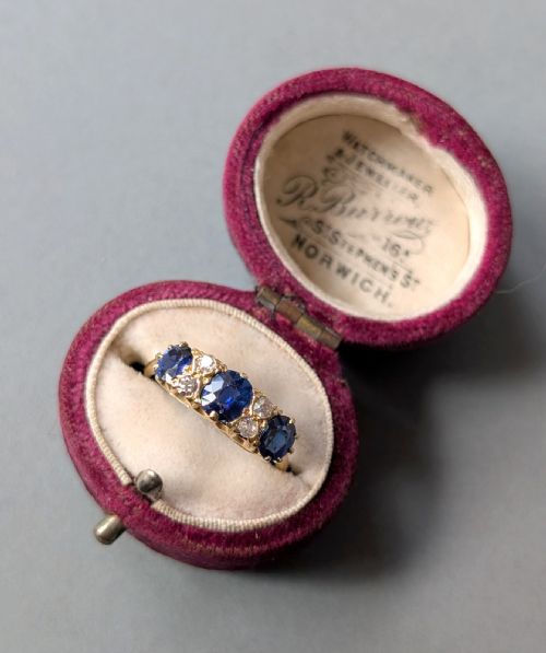 ANTIQUE 18CT GOLD SAPPHIRE DIAMOND RING - ADDITIONAL PHOTO 7
