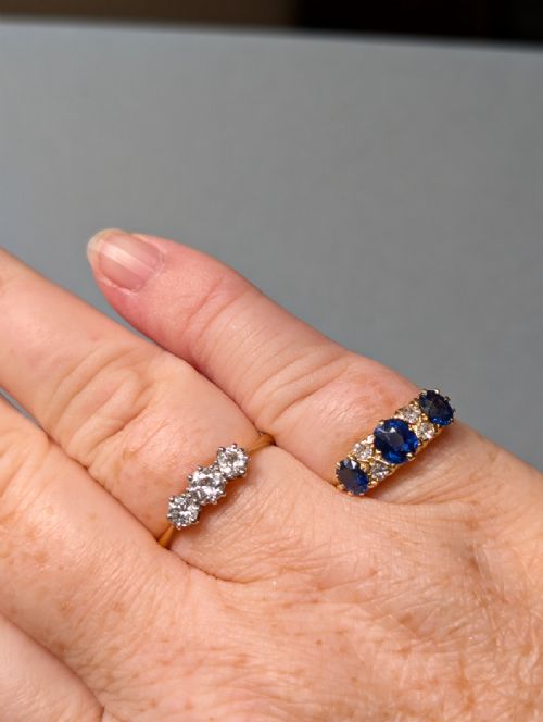 ANTIQUE 18CT GOLD SAPPHIRE DIAMOND RING - ADDITIONAL PHOTO 9