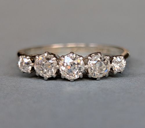 superb edwardian 18ct gold diamond five stone ring - CATEGORY: ANTIQUE JEWELLERY - DATED EDWARDIAN