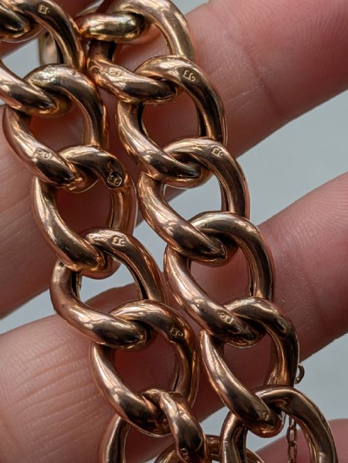 ANTIQUE HEAVY 9CT ROSE GOLD CURB CHAIN HEART PADLOCK BRACELET 24G - ADDITIONAL PHOTO 1