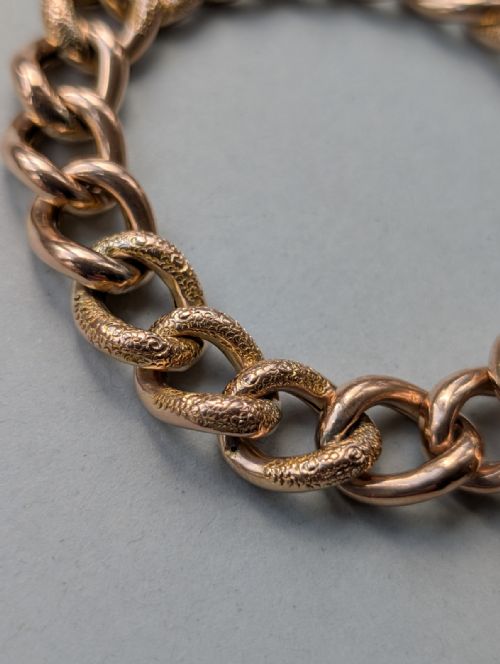ANTIQUE HEAVY 9CT ROSE GOLD CURB CHAIN HEART PADLOCK BRACELET 24G - ADDITIONAL PHOTO 8