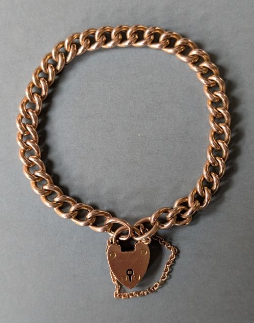 edwardian 9ct rose gold curb chain with padlock 11g c1903 - CATEGORY: ANTIQUE JEWELLERY - DATED EDWARDIAN