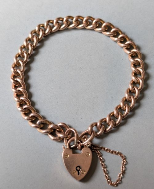 EDWARDIAN 9CT ROSE GOLD CURB CHAIN WITH PADLOCK 11G C1903 - ADDITIONAL PHOTO 1