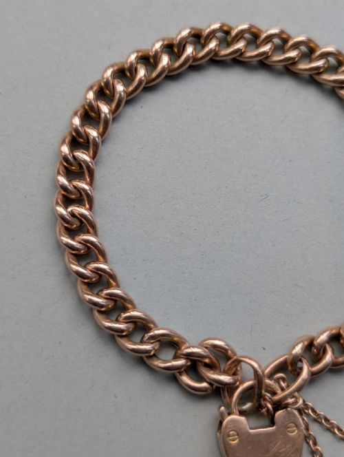 EDWARDIAN 9CT ROSE GOLD CURB CHAIN WITH PADLOCK 11G C1903 - ADDITIONAL PHOTO 2