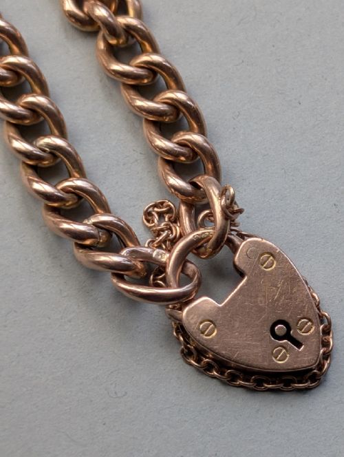 EDWARDIAN 9CT ROSE GOLD CURB CHAIN WITH PADLOCK 11G C1903 - ADDITIONAL PHOTO 4