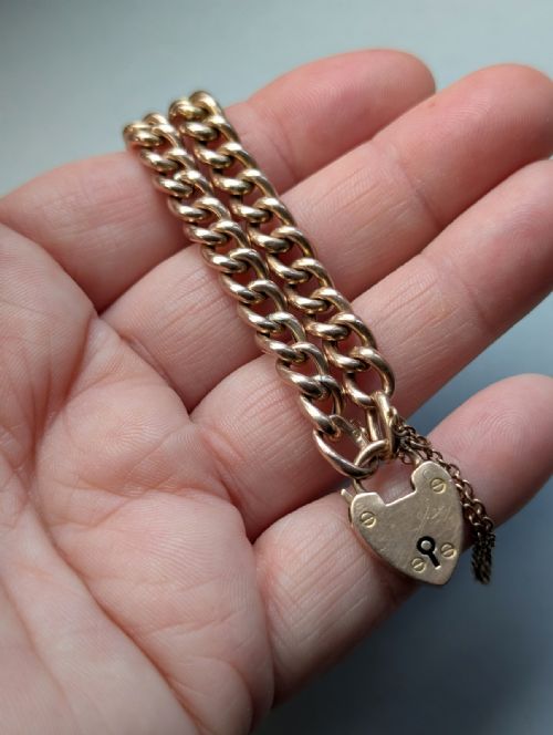 EDWARDIAN 9CT ROSE GOLD CURB CHAIN WITH PADLOCK 11G C1903 - ADDITIONAL PHOTO 5