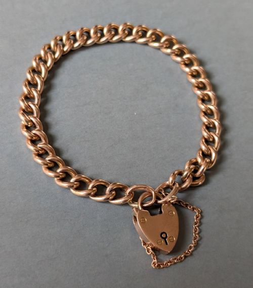 EDWARDIAN 9CT ROSE GOLD CURB CHAIN WITH PADLOCK 11G C1903 - ADDITIONAL PHOTO 7