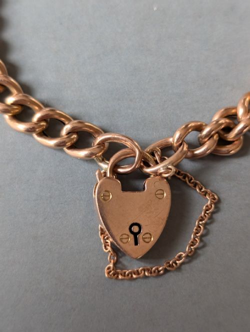 EDWARDIAN 9CT ROSE GOLD CURB CHAIN WITH PADLOCK 11G C1903 - ADDITIONAL PHOTO 8