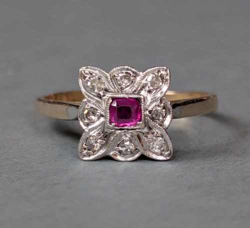 ART DECO 18CT GOLD PLATINUM RUBY DIAMOND RING - ADDITIONAL PHOTO 1