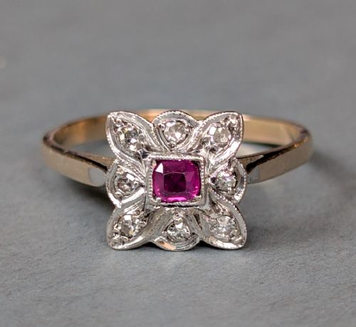 ART DECO 18CT GOLD PLATINUM RUBY DIAMOND RING - ADDITIONAL PHOTO 2
