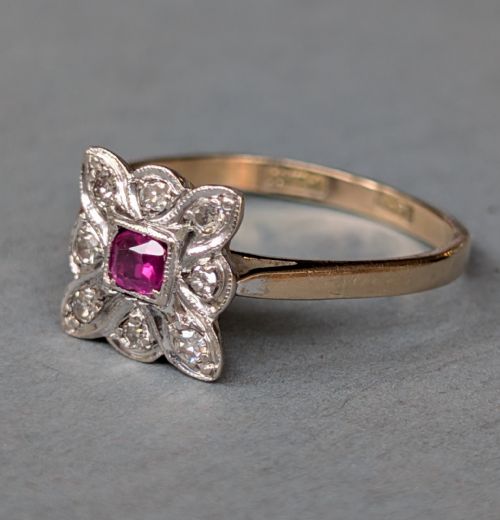 ART DECO 18CT GOLD PLATINUM RUBY DIAMOND RING - ADDITIONAL PHOTO 4