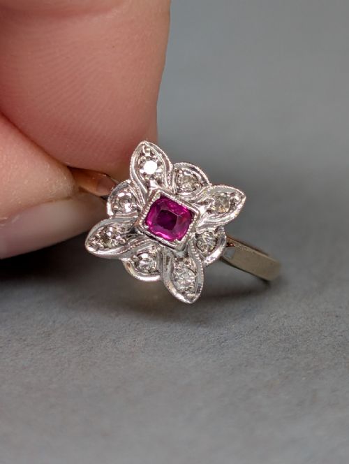 ART DECO 18CT GOLD PLATINUM RUBY DIAMOND RING - ADDITIONAL PHOTO 5
