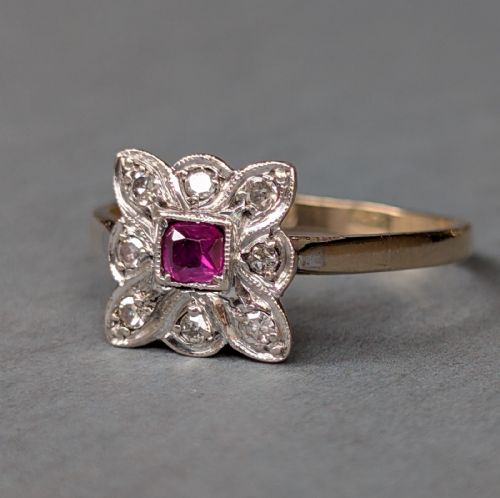 ART DECO 18CT GOLD PLATINUM RUBY DIAMOND RING - ADDITIONAL PHOTO 6