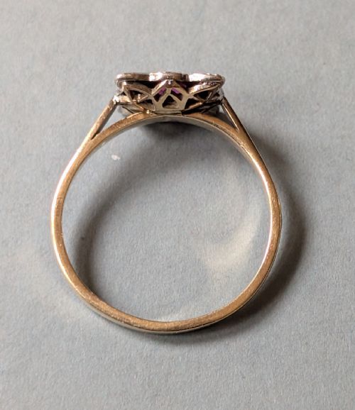 ART DECO 18CT GOLD PLATINUM RUBY DIAMOND RING - ADDITIONAL PHOTO 7