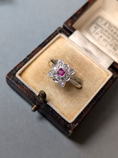 ART DECO 18CT GOLD PLATINUM RUBY DIAMOND RING - ADDITIONAL PHOTO 8