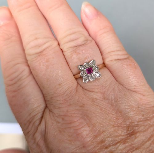 ART DECO 18CT GOLD PLATINUM RUBY DIAMOND RING - ADDITIONAL PHOTO 9