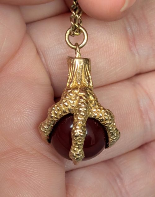 LARGE ANTIQUE 9CT GOLD EAGLE CLAW PENDANT FOB C1911 - ADDITIONAL PHOTO 1