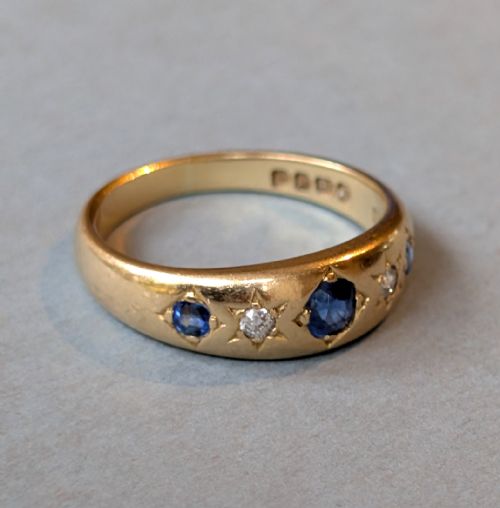 HEAVY ANTIQUE 18CT GOLD SAPPHIRE GYPSY RING C1901 - ADDITIONAL PHOTO 2