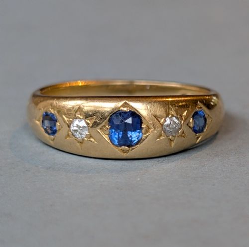HEAVY ANTIQUE 18CT GOLD SAPPHIRE GYPSY RING C1901 - ADDITIONAL PHOTO 3