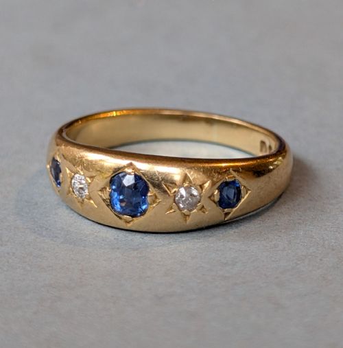 HEAVY ANTIQUE 18CT GOLD SAPPHIRE GYPSY RING C1901 - ADDITIONAL PHOTO 5