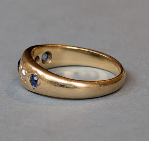 HEAVY ANTIQUE 18CT GOLD SAPPHIRE GYPSY RING C1901 - ADDITIONAL PHOTO 6