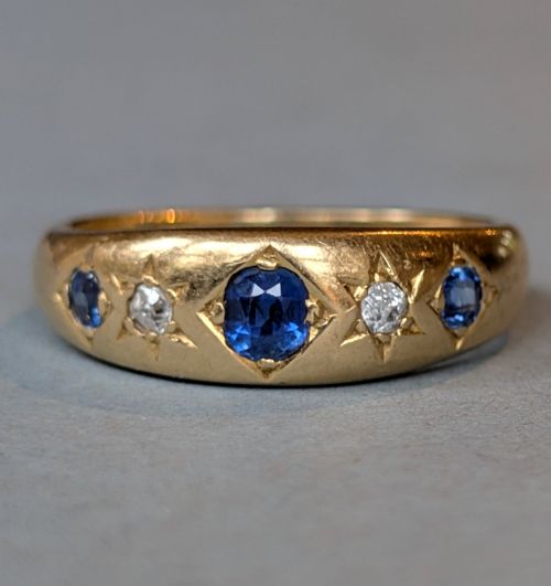 HEAVY ANTIQUE 18CT GOLD SAPPHIRE GYPSY RING C1901 - ADDITIONAL PHOTO 7