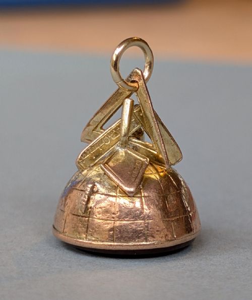 rare antique 9ct rose gold half freemasons sphere fob pendant - CATEGORY: ANTIQUE JEWELLERY - DATED EDWARDIAN