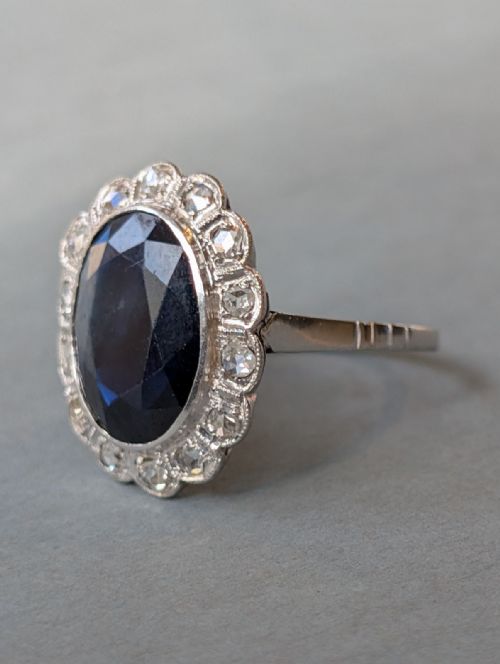 LARGE ART DECO PLATINUM SAPPHIRE AND DIAMOND RING - ADDITIONAL PHOTO 6