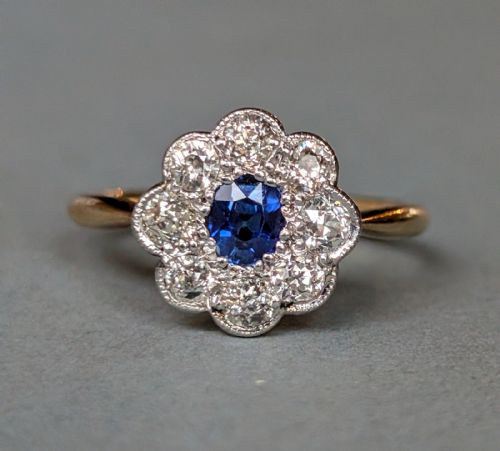 ART DECO 18CT GOLD SAPPHIRE AND DIAMOND RING - ADDITIONAL PHOTO 1