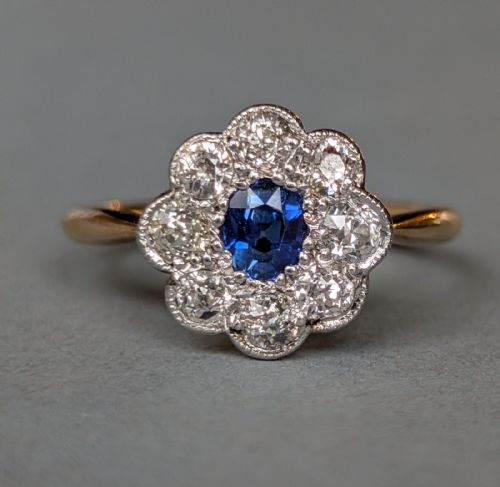 ART DECO 18CT GOLD SAPPHIRE AND DIAMOND RING - ADDITIONAL PHOTO 2