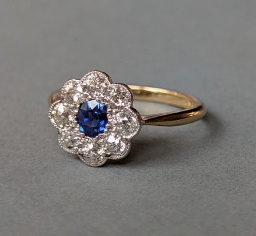 ART DECO 18CT GOLD SAPPHIRE AND DIAMOND RING - ADDITIONAL PHOTO 3