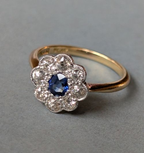 ART DECO 18CT GOLD SAPPHIRE AND DIAMOND RING - ADDITIONAL PHOTO 4