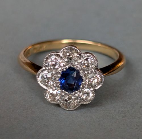 ART DECO 18CT GOLD SAPPHIRE AND DIAMOND RING - ADDITIONAL PHOTO 5
