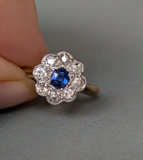 ART DECO 18CT GOLD SAPPHIRE AND DIAMOND RING - ADDITIONAL PHOTO 6