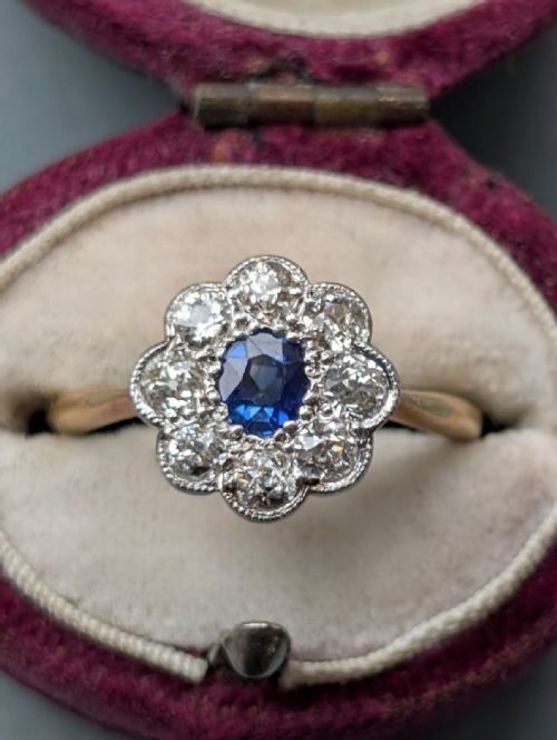 ART DECO 18CT GOLD SAPPHIRE AND DIAMOND RING - ADDITIONAL PHOTO 9
