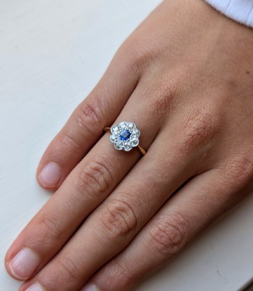 ART DECO 18CT GOLD SAPPHIRE AND DIAMOND RING - ADDITIONAL PHOTO 10