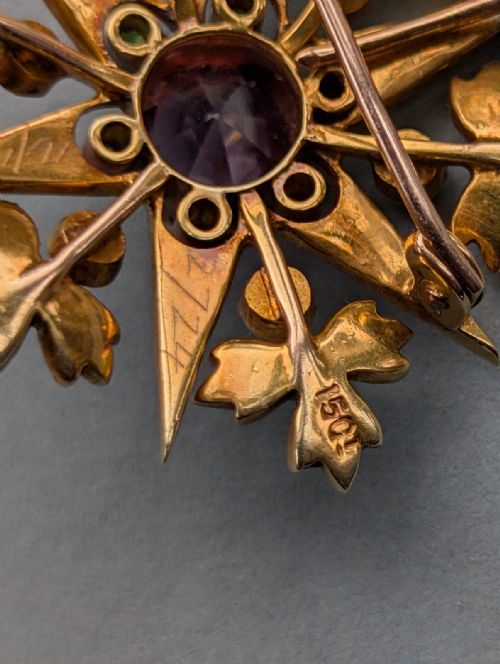 SUFFRAGETTE PENDANT 15CT GOLD PERIDOT AMETHYST PEARL - ADDITIONAL PHOTO 8