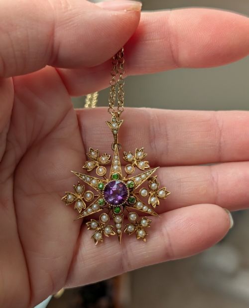 SUFFRAGETTE PENDANT 15CT GOLD PERIDOT AMETHYST PEARL - ADDITIONAL PHOTO 10